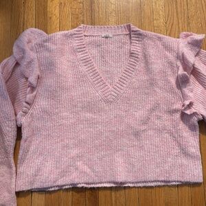 Tularosa cropped baby pink ruffle sleeve sweater